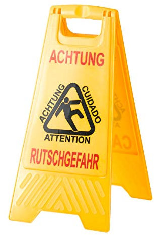 Aufsteller Rutschgefahr, Polypropylen, platzsparend zusammenklappbar, deutsch/englische Beschriftung, Maße: H 630 x B 300 mm, gelb
