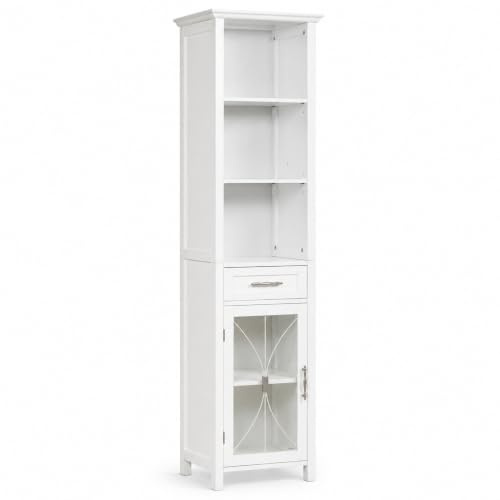 Teamson Home Delaney Badezimmer Holz Multi funktionaler Leinenschrank Weiß 7978 mit Schubladen und offenen Regalen