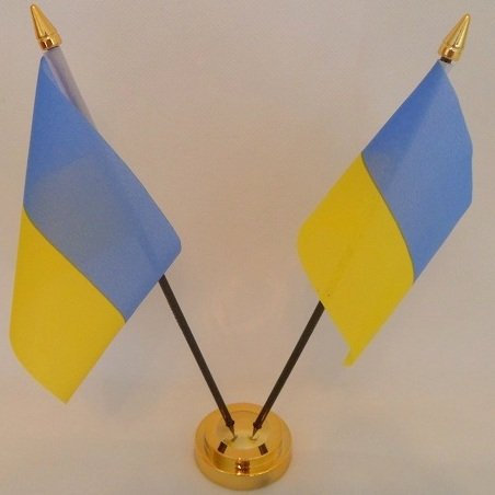 Ukraine Ukrainian 2 Flag Desktop Table Display With Gold Base