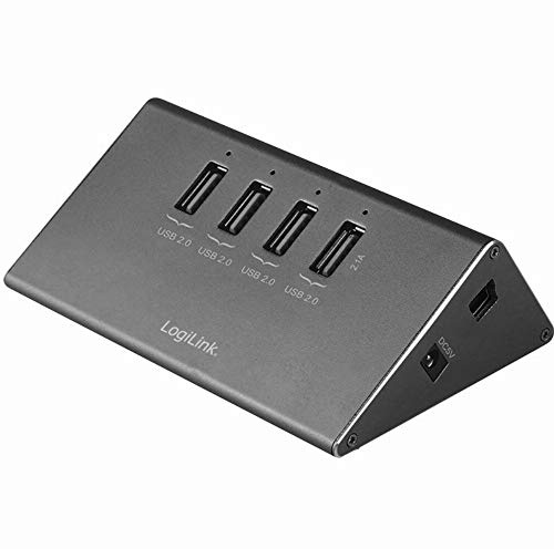 LogiLink UA0224 USB 2.0 Hub 4-Port + 1x Schnell-Ladeport mit Smart IC/LED Anzeige/ ?berspannungsschutz, f?r Windows & Mac OS