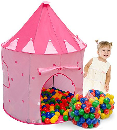 LittleTom Bällebad Mädchen - 200 Bälle - 100x100x135 Kinderzelt für Drinnen & Draußen - Spielzelt Kinder Bällebad Baby Zelt Deko Kinderzimmer - Baby Spielecke Indoor Spielplatz Kinder Spiel Haus Zelt