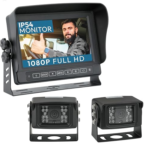 VSG24 Rückfahrkamera 7 Transporter-Set Transit inkl. Kamera, IP54 Spritzwassergeschützter Monitor, Kabel - Wasserdicht Nachtsicht 12V-24V Robustes Rückfahrsystem für Transporter Wohnwagen LKW