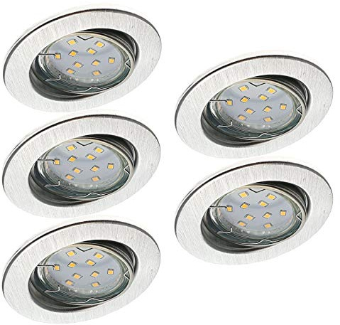 Trango 5er Set 6729-059GUSD LED Einbaustrahler Einbauleuchten aus rostfreiem Aluminum schwenkbar inkl. 5x GU10 LED Leuchtmittel