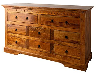 MASSIVMOEBEL24.DE Oxford Kommode Akazie 145x49x85, Farbe:Hellbraun lackiert, Größe:145x49x85 cm (BxTxH)