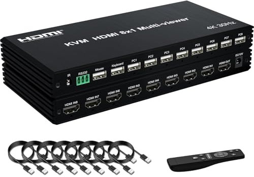 KVM Switch, 8 Porte USB VGA Commutatore con 8 Cavi KVM Per PC Monitor Tastiera Mouse Scanner Stampante Condivisione, Controllo Della Pressione Del Pulsante