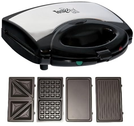 Koolatron Total Chef 4-in-1 Countertop Grill Plus Open Griddle, Sandwich Press, Waffle Maker, Healthy Family Cooking, Home, Dorm or RV, Black, silver, 20 Lbs., (TCG08G-CA)