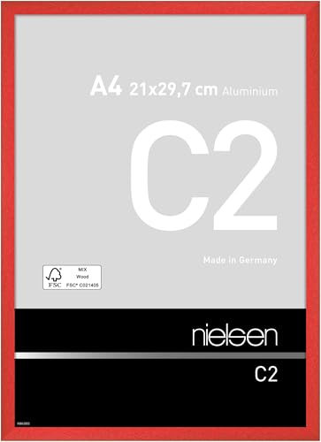 nielsen Bilderrahmen, 21 x 29,7 cm (A4), Aluminium, Rot glanz, Dokumentenrahmen zum Aufhängen im Hoch- & Querformat, Echtglas, C2