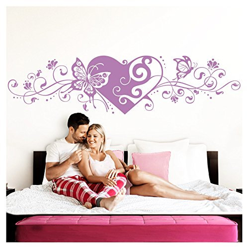 Grandora Wandtattoo Blumenranke Herz selbstklebend I Flieder 232 x 58 cm I Schlafzimmer Liebe Love Schmetterlinge Wandtatoo Wandaufkleber Wandsticker W642