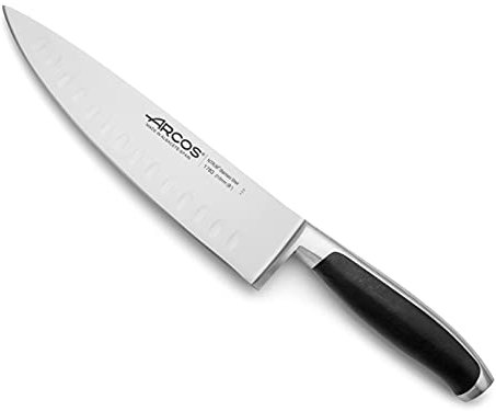 Arcos Chefmesser aus Edelstahl 21 cm - Professionelles Küchenmesser mit Doppelschliff, Ideal für Schneiden von Lebensmitteln - Ergonomischer Griff aus Polyoxymethylen, Schwarz, Serie Kyoto