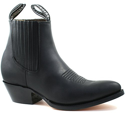 MENS GRINDERS MAVERICK BLACK LEATHER WESTERN ANKLE COWBOY BOOTS -UK 8 (EU 42)