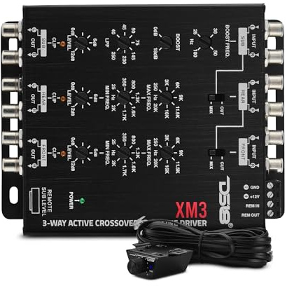 DS18 XM3 3-Way Active Crossover with Line Driver – 11V Output, Adjustable Bass Boost (0–18dB), Remote Subwoofer Control with Clip Indicator, Tiffany RCA Connectors – Pro Car Audio Frequency Processor