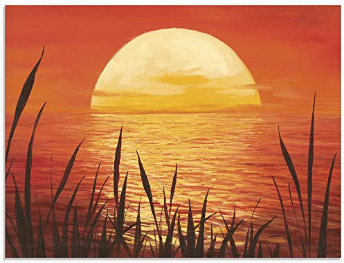 ARTland Wanddeko Glasbilder Wandbild Glas Bild einteilig 80x60 cm Querformat Natur Strand Küste Sonnenuntergang Ozean Sonne Maritim T4NG