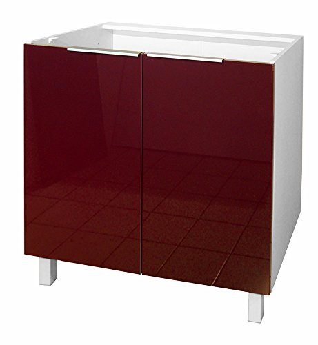 BERLIOZ CREATIONS Meuble BAS de cuisine 2 portes 80 cm, Bordeaux Haute Brillance, 80 x 52 x 83 cm