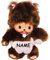 alles-meine.de GmbH Bebichhichi - Monchhichi - Mädchen - Baby mit Windel/Windelhose mit Schnuller - 2 Zöpfe im Haar - incl. Name - 15 cm - Bekleidung ausziehbar - Plüschtie..