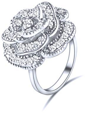 Quiges Femme Bague Argent 925 Mode Rose Fleur Elégante Retro avec Pierre de Zirconium Taille 56