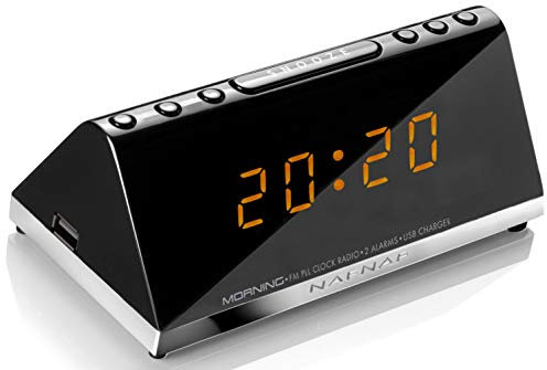 NAF NAF MORNING V3 - Radio réveil avec port USB chargeur, 2 alarmes ultra compact