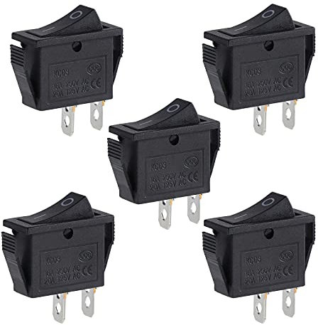 ESUMIC ON-Off 2 Position SPST 2 Pin Snap-in Wippschalter 16A / 250V 20A / 125V AC schwarz 5er Pack