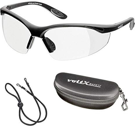 voltX 'Constructor' SAFETY READERS (Clear +1.5 Dioptre) Full Lens Reading Safety Glasses UKCA & CE EN166f certified with Safety Case - Wraparound Style - Includes Safety Cord - UV400 lens