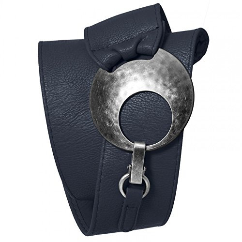 Caspar GU225 Breiter Damen Gürtel mit großer runder Metallschnalle, Gürtelgröße:85, Farbe:dunkelblau