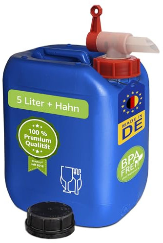 plasteo® 5 Liter Kanister Campingkanister Wasserkanister Wasserbehälter mit AFT-Hahn | Lebensmittelecht | BPA Frei | Tragbar Stapelbar und Stabil | Indoor und Outdoor | Made in DE, (blau)