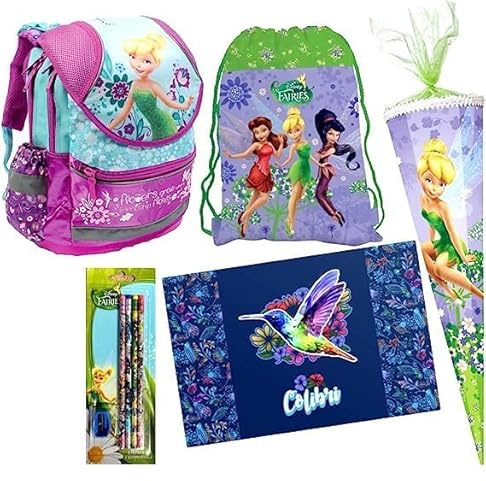 FAIRIES TINKERBELL FEE ELFE 9 x TEILE SET SCHULRANZEN RANZEN RUCKSACK FEDERMAPPE FEDERTASCHE SCHULTÜTE mit Sticker-von-Kids4shop