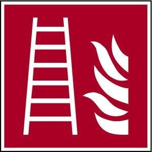 LEMAX® Aufkleber Brandschutzzeichen, Feuerleiter F003 DIN EN ISO 7010 Folie selbstklebend, langnachleuchtend rot/weiß 150x150mm