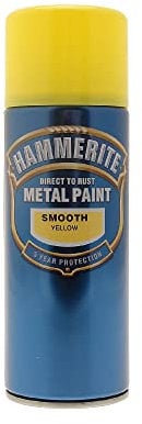 Hammerite Spray Paint for Metal. Direct to Rust Exterior Yellow Metal Paint, Smooth Finish. Corrosion Resistant Yellow Gloss Paint and Rust Remover, 8 Year Protection - 400ml Aerosol 0.5 SqM Coverage​