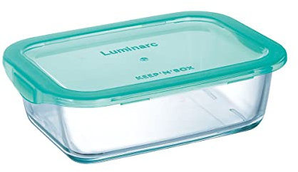 Luminarc Keep'n'Box - Recipiente rectangular de vidrio con tapa, Transparente y Verde, 82 cl