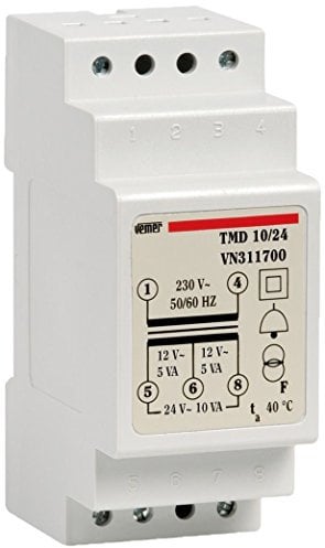 VEMER VN311700 Transformador TMD 10/24 de Barra DIN para Servicio discontinuo 230 V/12-24 V, Blanco