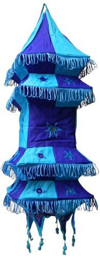 Lampenschirm Pagode 70 cm Quadratisch Pendelleuchte Baumwoll-Patchwork Innenbeleuchtung (blau - türkis)