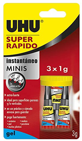 PEGAMENTO UHU SUPER RÁPIDO GEL MINI CAJA | Pegamento Fuerte | Blister de 3 unidades