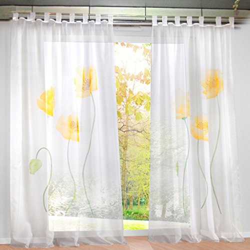 Thinkbay Floral Schlaufen Gardine Stoffdruck 1er-Pack Vorhang H*B 225 * 150cm Gelb
