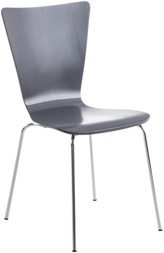 CLP Stapelstuhl Aaron I Ergonomisch Geformter Konferenzstuhl Mit Holzsitz I Platzsparender Besucherstuhl Mit Bodenschonern, Farbe:grau
