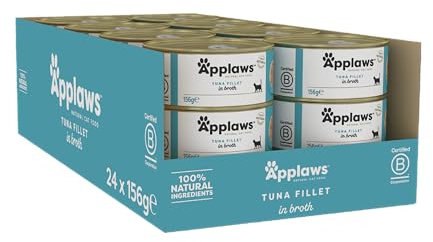 Applaws 100% Natural Wet Cat Food, Tuna Fillet In Broth 156 g Tin (Pack of 24)