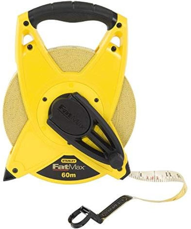 STANLEY 2-34-824 Mètre Ruban En Fibre De Verre 60 M - Gamme FATMAX - - Ruban Large - 4 Fils De Fibre De Verre - Résistant - Lame Enduite - Anticorrosion - Position Du Zéro Réel - Poignée Bi Matière