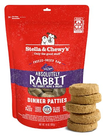 Stella & Chewy's Galettes de Nourriture Crue lyophilisée – Recette Absolument Lapin – Nourriture Riche en protéines sans céréales pour Chiots et Chiens – Parfait pour Les mangeurs Difficiles – 414 g