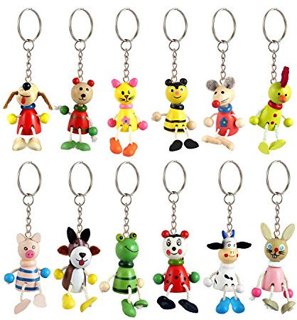 24 X Animal Wooden Key Chain Rings