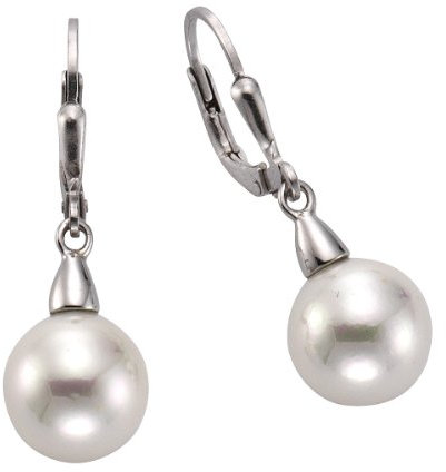 Zeeme Pearls Damen Ohrringe 925/- Sterling Silber 3,1cm Rhodiniert Muschelkernperle weiß 273230165