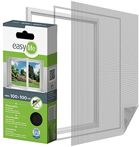 easy life Insektenschutzgitter für Fenster inkl. Klettband 100 x 100 cm anthrazit