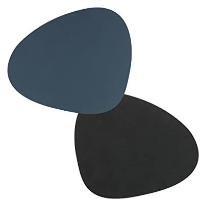 LindDNA Curve Double Tischset, Leder, Schwarz-Dunkelblau, 44cm