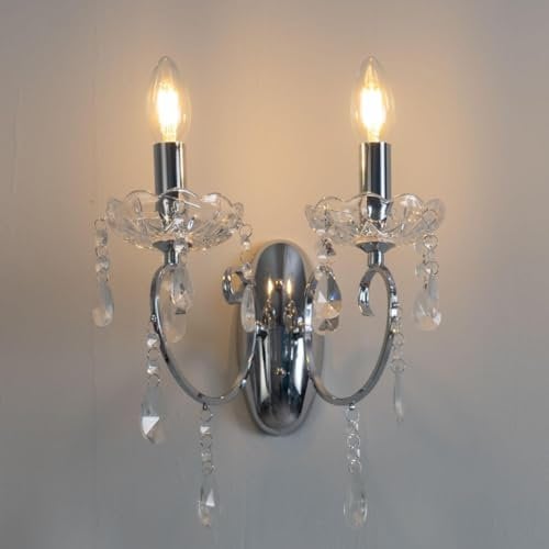 KosiLicht - Wandleuchte - 2 -flammig Kristall Barock mit Kristall-behang Silber - Pavia
