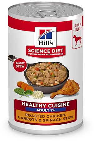 Hill's Science Diet Healthy Cuisine, Senior Adult 7+, Senior Premium Nutrition, Wet Dog Food, Roasted Chicken, Carrots & Spinach Stew, 12.5 oz Can, Case of 12