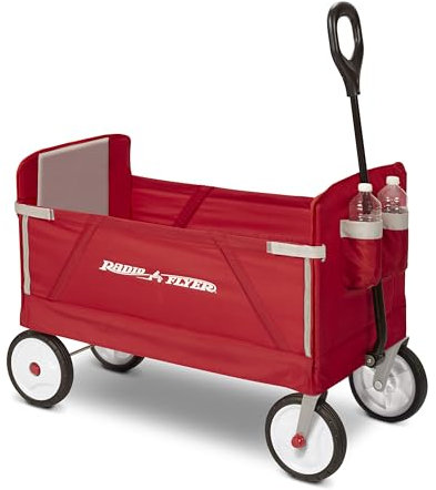 Radio Flyer 3-in-1 EZ Folding Wagon Ride On for Kids, Garden, & Cargo, Red Collapsible Wagon