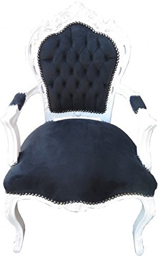 Casa Padrino Barock Esszimmer Stuhl Schwarz/Weiß mit Armlehnen - Möbel Antik Stil