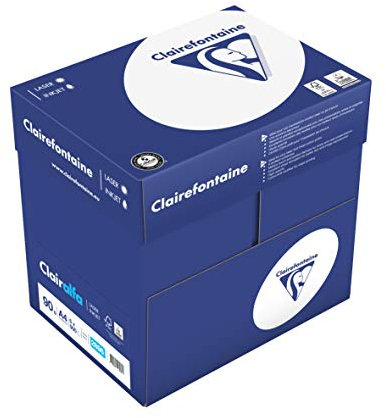 Clairefontaine 2896C - Karton mit 5 Ries Druckerpapier / Kopierpapier Clairalfa, extraweiß, DIN A4, 90g, 500 Blatt x 5, Weiß, 1 Karton