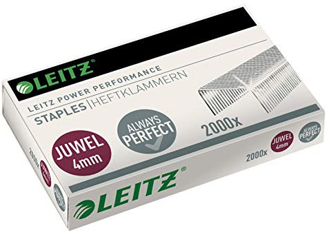 Leitz Juwel Heftklammern 4 mm, Box mit 2000 Stück, Verzinkt, 56400000
