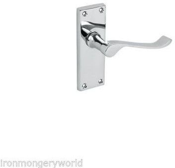 Ironmongery World Polished Brass Chrome Victorian Georgian Scroll Lever Latch Door Handles in 4 Finishes - Polished Chrome