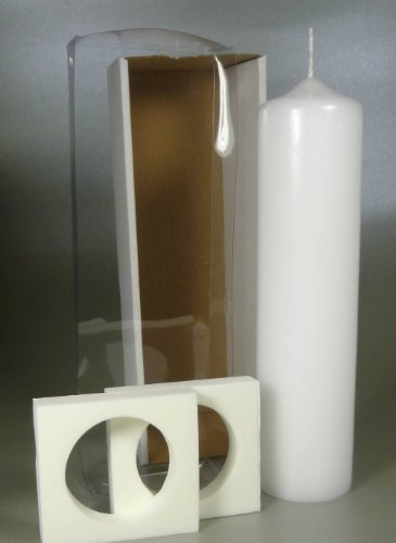 Stumpenkerze weiss für Taufkerze inkl. Klarsicht-Karton 25 x 6 cm - 4710 - Rundkerze 250x60 mm zum Basteln und Verzieren