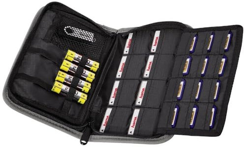 HAMA | Estuche para Tarjetas de Memoria (Organizador para Accesorios de cámara, memorias SD, Pilas, Baterías, USB) Negro
