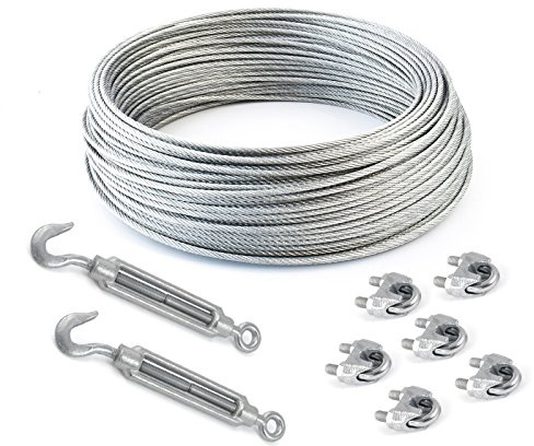 25m DRAHTSEIL SET 5mm 6x19+FC + 6x SEILKLEMMEN 5mm DIN 741 + 2x SPANNSCHLOSS M5 HAKEN - ÖSE Stahl verzinkt Stahlseil Forstseil Windenseil Drahtseilklemme Klemme Anschlagseil Seilspanner Spanner